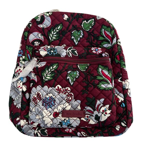 NWT Vera Bradley Iconic Leighton Backpack In Bordeaux Blooms NEW - Picture 1 of 11